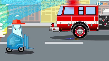 Car Cartoon with The Red Fire Truck and The Police Car FIRE in the City | Emergency Cars Kids Video