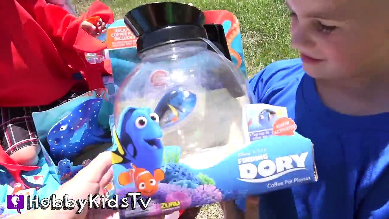 World's Biggest FINDING DORY Surprise Egg Pool! Crab Shark Hoards Disney Pixar Toys HobbyKidsTV (1)