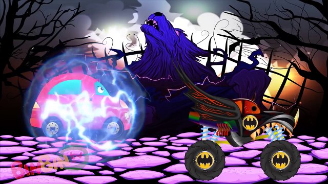Little Red Car Good vs Evil Scary Batman Truck Monster Trucks For Children Kids Video