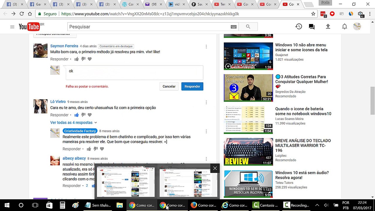 Como Resolver o problema da Falha ao Postar o Comentário no Youtube