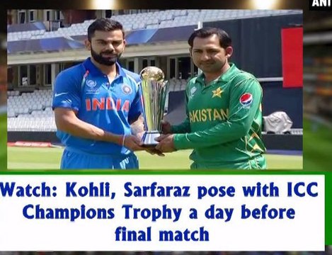 Kohil, Sarfaraz Pose With ICC Champions Trophy a Day Before Final Match | Oneindia Telugu