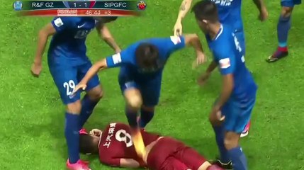 0scar kicks the baII at an opponent, not once but twice. Big brawI.18/06/17