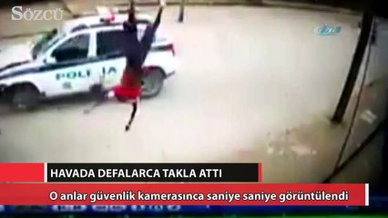 Motosikletli havada defalarca takla attı