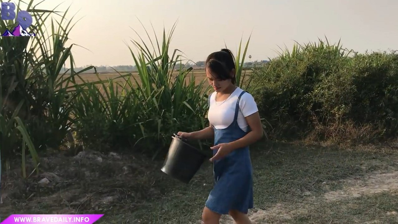 Beautiful Girl Fishing, A Family Catching Fish With Deep Hole Fishing, Cambodia Traditional Fishing