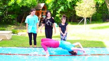 FUNNY SLIP N SLIDE GYMNASTICS CHALLENGE! (ft. Hayley & Annie LeBlanc from Bratayley)