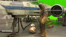 Star Wars Behind The Scenes Chewbacca with BB 8 and a model fighter plane