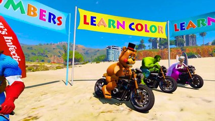 LEARN COLORS Speed MotorBikes and Jetski 3D w/ Superheroes Fun video Cartoon for Children