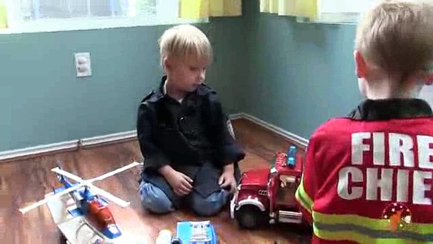 03.Toy Truck Videos for Children - Toy Bruder Mack Fire Engine and Toy Police Truck and Helicopter_clip6
