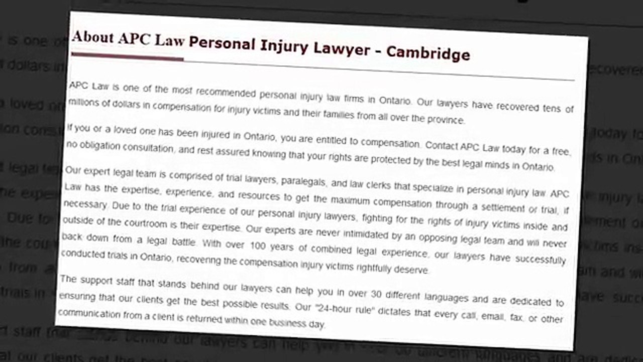 Personal Injury Lawyer Cambridge - APC Personal Injury Lawyer (519) 957-2044
