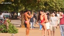 Man parades in bikini and high heels in Hyde Park, London