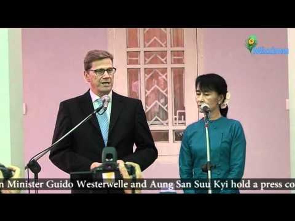 Germany FM Guido Westerwelle and Aung San Suu Kyi hold a press conference at her home in Rangoon