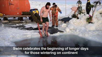 Antarctic researchers take icy plunge to mark solstice