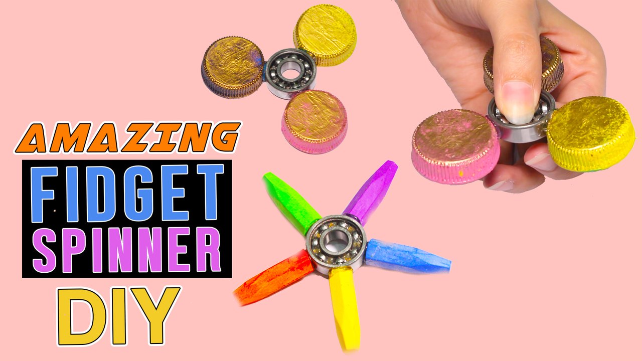 3 Minute Crafts / 2 ways to make fidget spinner DIYS / Crayon Hand Spinner & Bottle Cap fidget hacks