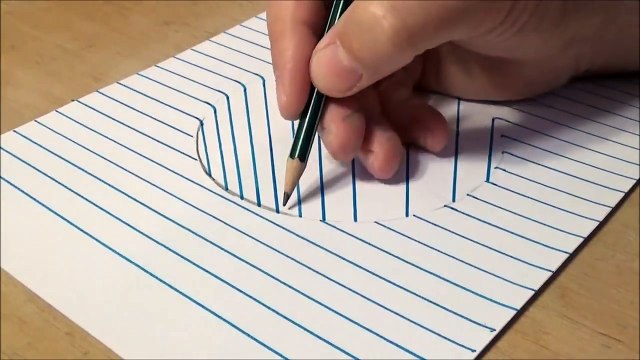 Drawing a Round Hole on Line Paper Trick Art with Graphite Pencil for Kids and Adults