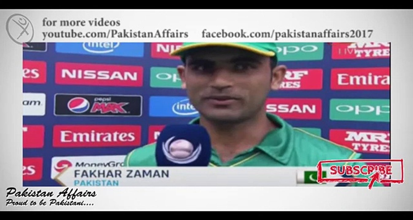 Fakhar Zaman Interview After Blasting Innings in Final vs India Champions Trophy 2017 - YouTube