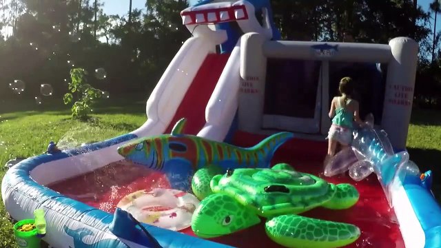 HUGE INFLATABLE SHARK WATERSLIDE and OUTDOOR BOUNCER BallPit