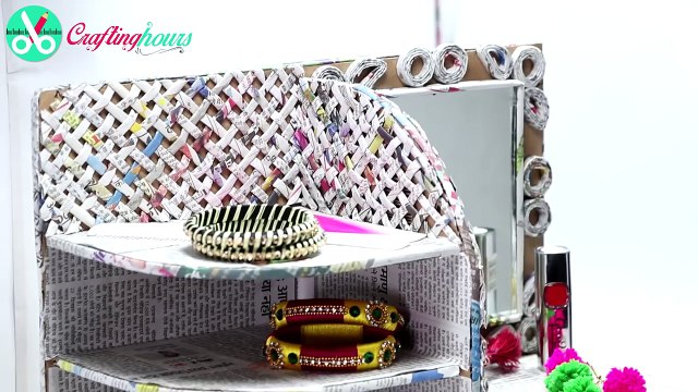 How to Make Dressing Table, Vanity Table, DIY Desk Organizer from Cardboard & Newspaper