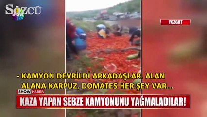 Yozgat'ta kaza yapan sebze kamyonu yağmalandı