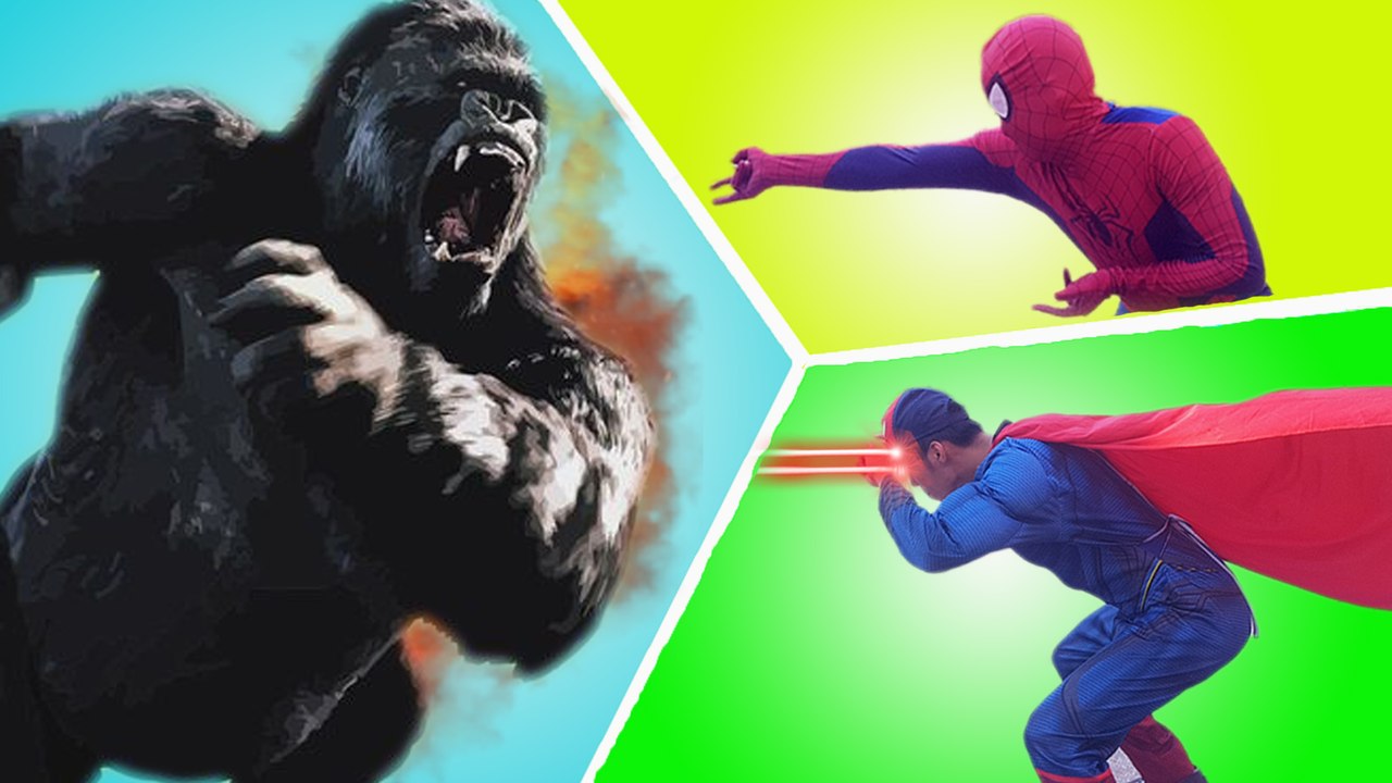 Frozen Elsa & Spiderman vs Superman combat KONG  Joker LEARN MAGIC transform KONG Superhero funny