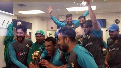 celebration of pakistan cricket team in dressing room after winning champion trophy 2017