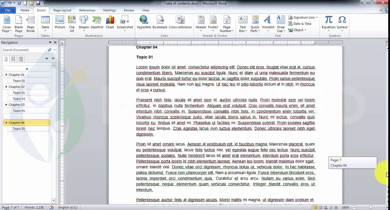 05.1 Make a Table of content