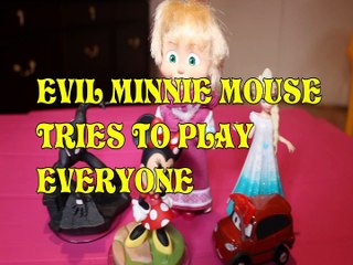 EVIL MINNIE MOUSE TRIES TO PLAY EVERYONE + SPIDERMAN MASHA & THE BEAR ELSA CARS 3 Toys Kids Video