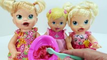 BABY DOLL eating food drinking Bath Time POTTY TRAINING and Baby Alive Toys Video