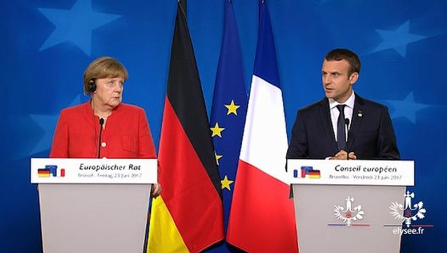 Conférence de presse commune d'Emmanuel Macron et d'Angela Merkel au Conseil Européen