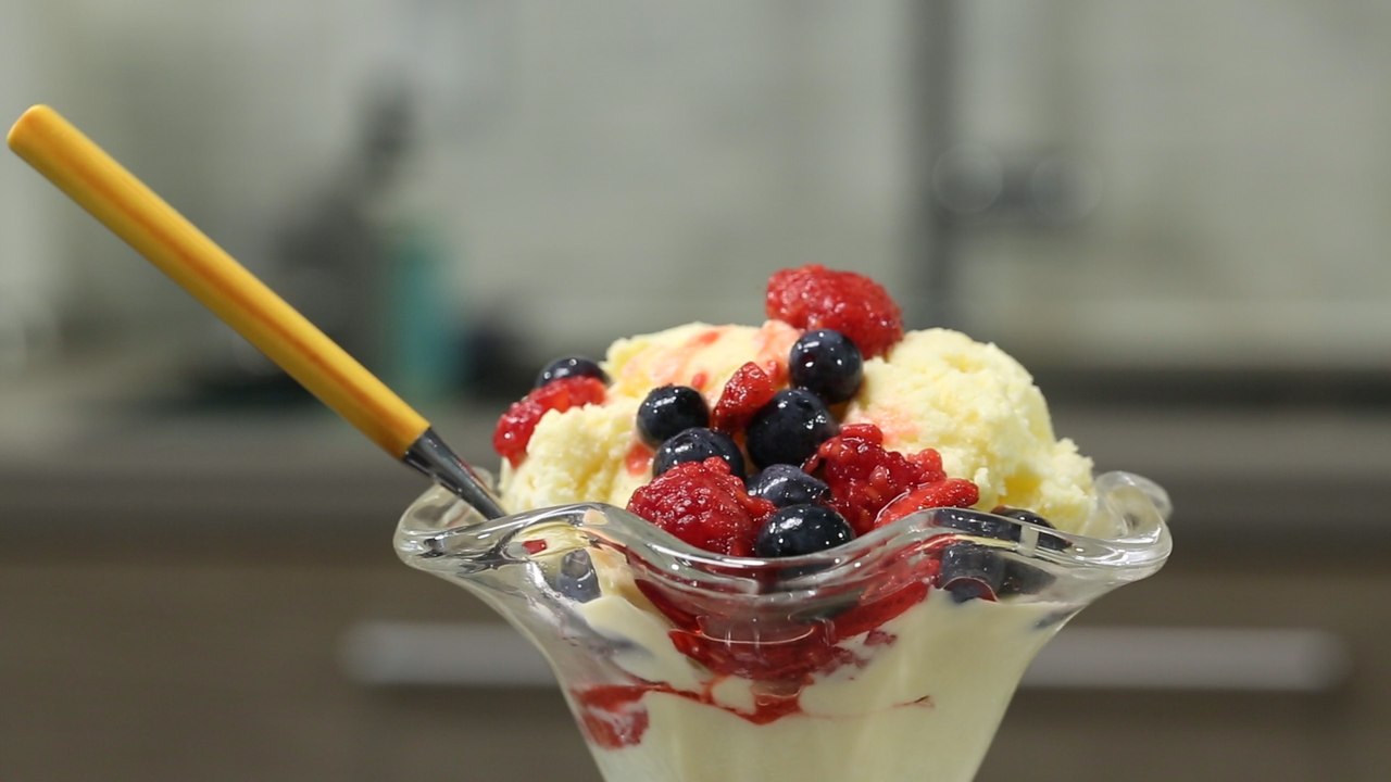 Frozen sabayon with berry compote