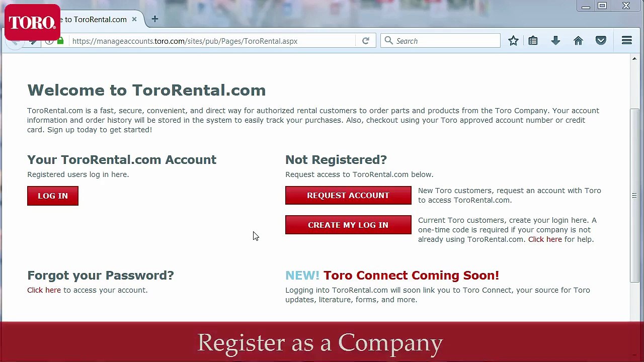 ToroRental.com Tutorial  Register as a Company
