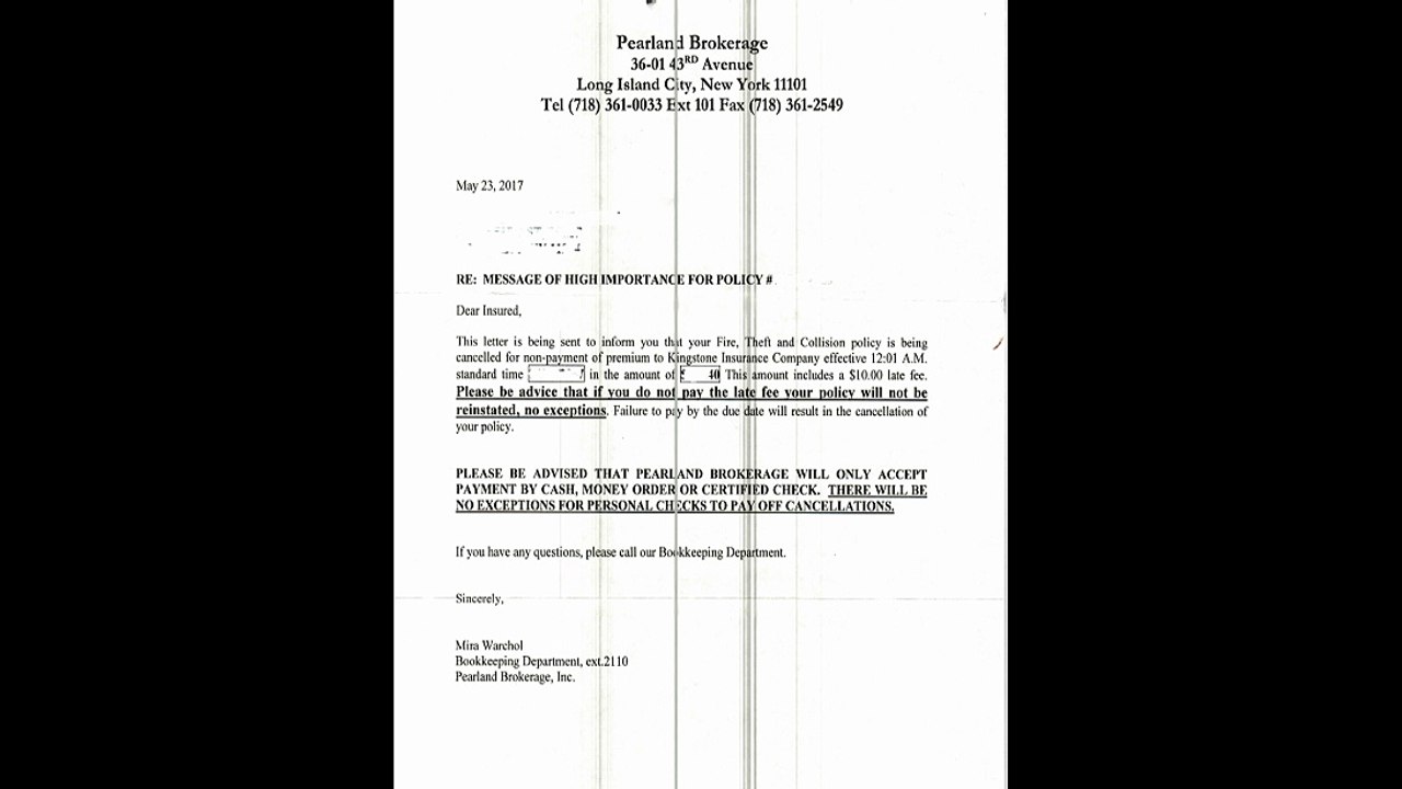 INSURANCE CANCELLATION NOTICE