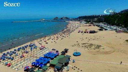 Şile sahilindeki insan kalabalığı havadan görüntülendi