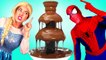 Frozen Elsa & Spiderman CHOCOLATE FOUNTAIN CHALLENGE! w_ Maleficent Anna Spidergirl Superhero Fun _)