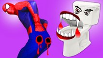 Spiderman VAMPIRE TOILET ATTACK! w_ Frozen Elsa Joker Anna Spidergirl Challenge! Superhero Fun _)