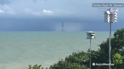 Waterspout swirls near Eastlake, Ohio