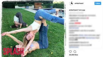 Amber Heard Practices 'Yard Yoga' With The Girls
