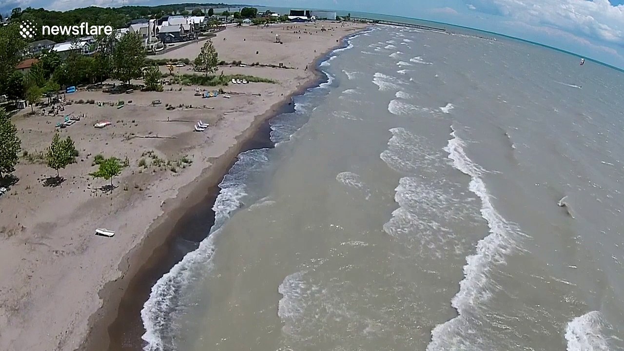 Stunning drone footage of Lake Erie on a windy day