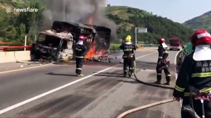 Hundreds of watermelons go up in flames in lorry crash