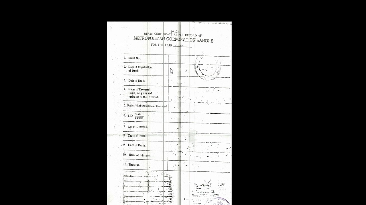 Death certificate in pakistan
