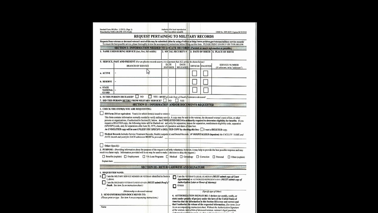 Request pertaining to military records