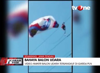Video Amatir Rekam Balon Udara Tersangkut di Gardu PLN