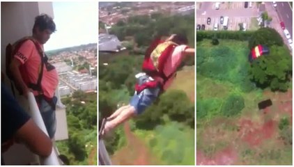 Brasileiro comprou paraquedas na internet e saltou da varanda para o testar!