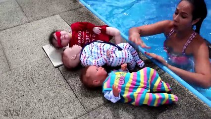 3 Crying Babies KIDNAPPED by EVIL DUCK! Bad Silicone Baby Doll Fun