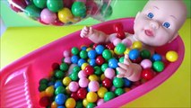 Baby Doll Bath Time Gumballs Toy Surprise Eggs Syringe Slime Learn Colors Play Doh