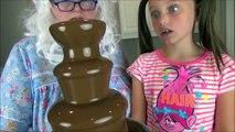 Granny Chocolate Fountain Challenge Yummy Candy Treats Victoria Annabelle Hidden Egg