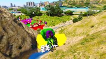 COLOR BMX and MotorCycles JUMP! w/ superheroes for kids and babies learn colors!