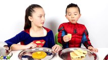 Superhero GUMMY Vs REAL FOOD Spiderman Vs Supergirl Challenge Ckn Toys