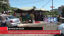 Beykoz'da harfiyat yüklü kamyon kaza yaptı