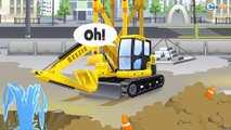 Color Tractor & JCB Excavator With Truck & Crane For Children | Construction Animation Cartoons