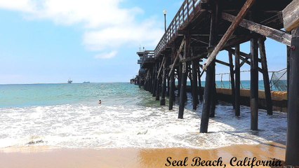 The crashing waves in Seal Beach, California